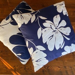 2 Navy Blue and White Throw Pillows